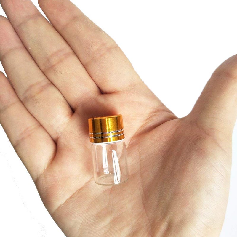 Luo House 10pcs 16x26mm Tiny Mini Small Clear Bottles Glass Vials 2.0ml 1/2 Dram with Caps Gold - Image 1